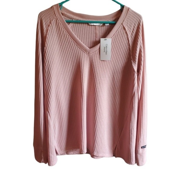 NWT Calvin Klein Pink Waffle Knit Thermal Top - Picture 2 of 16